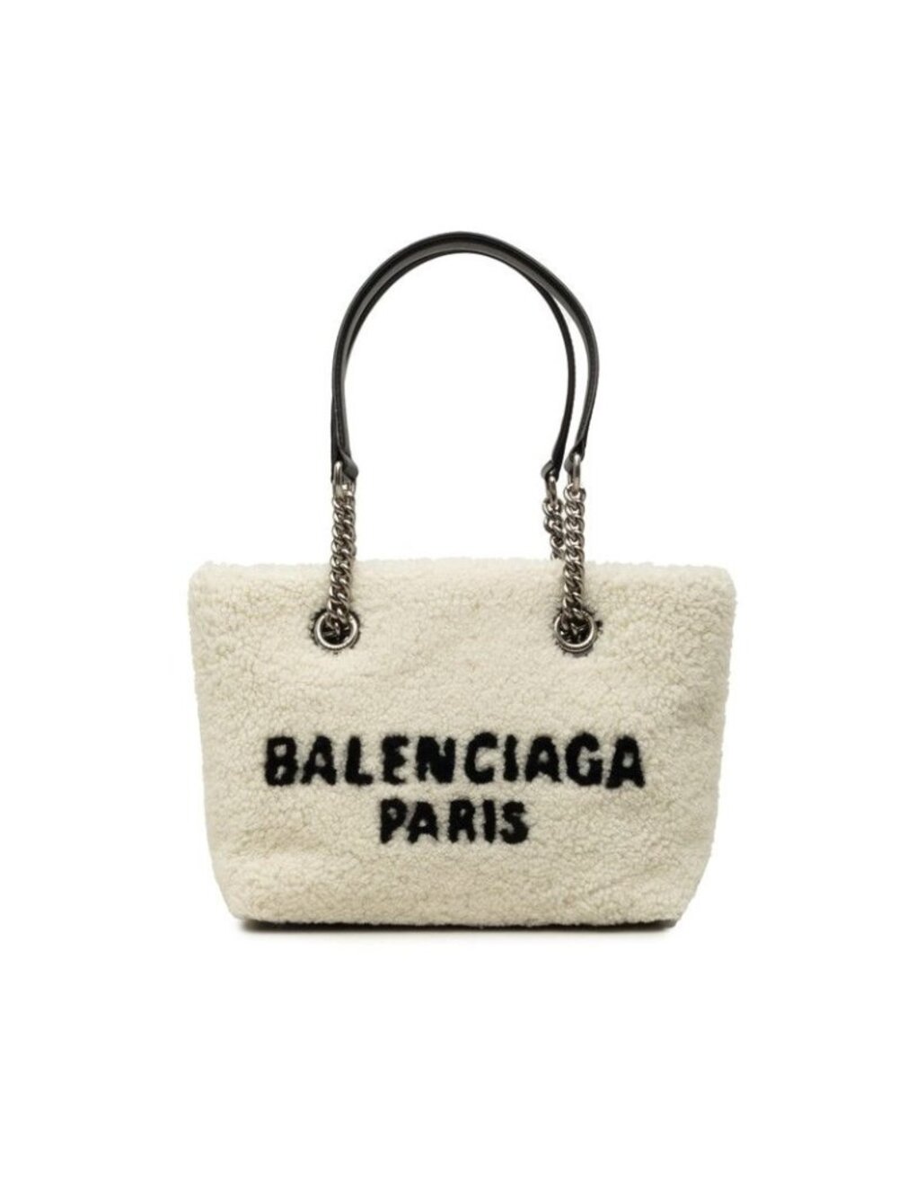 Balenciaga Duty Tote White Black Fleece Leather